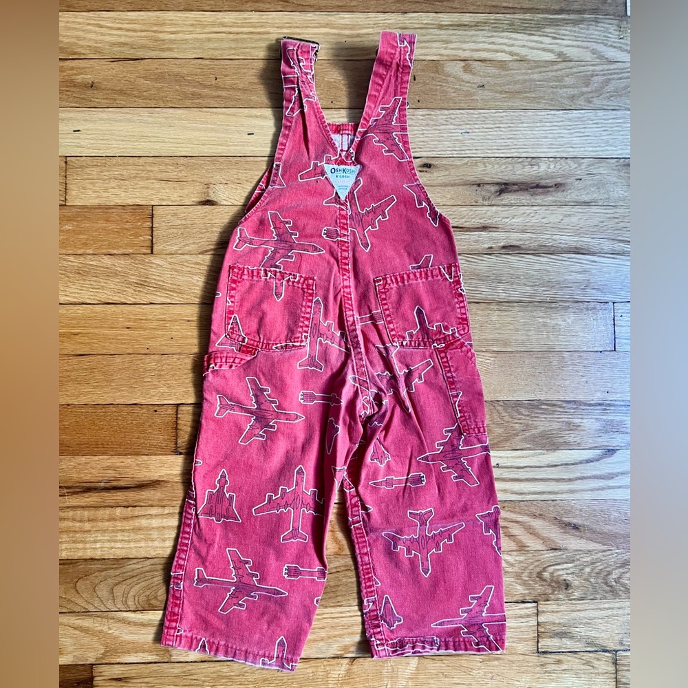 Vintage OshKosh b’gosh airplane AOP overalls 3T